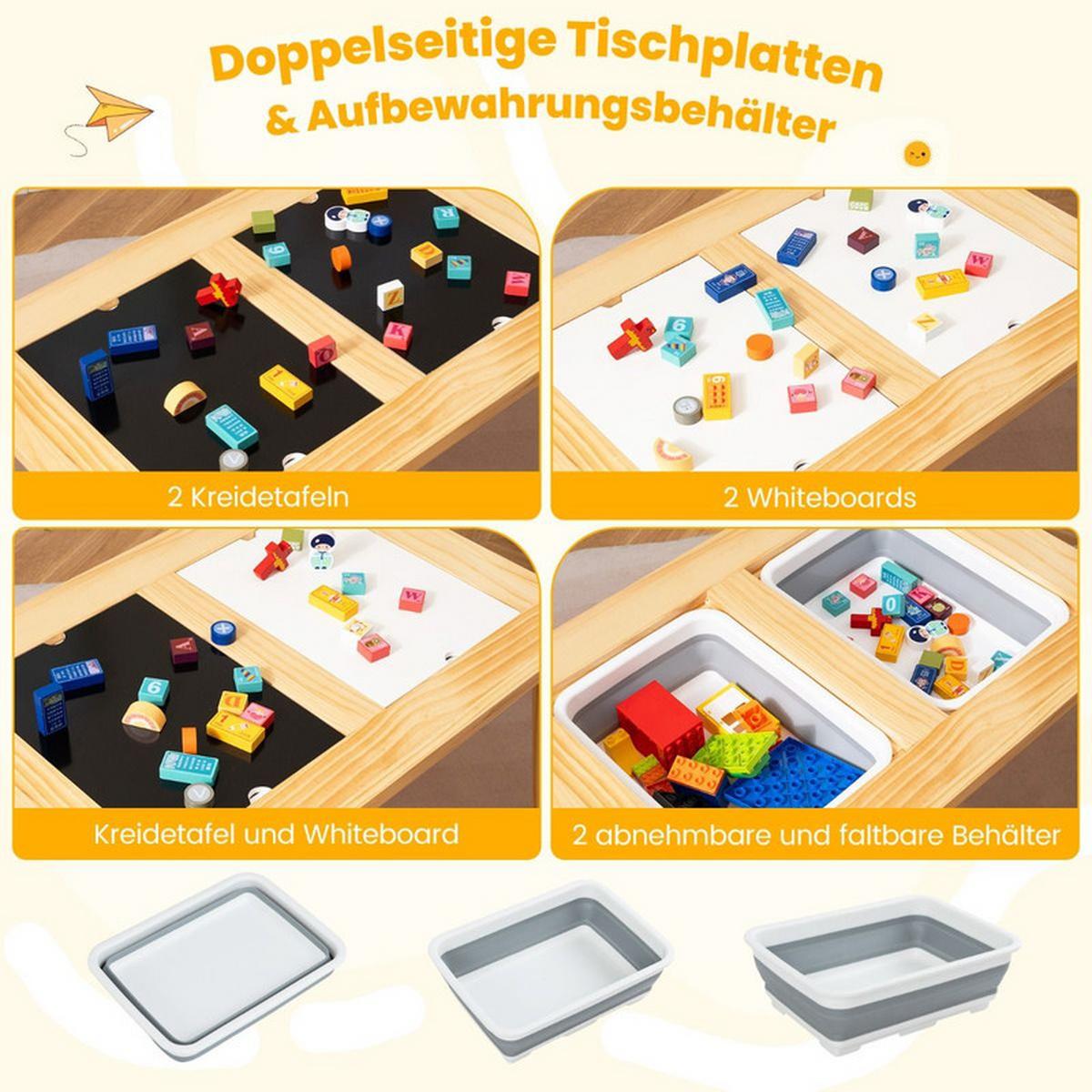 KINDERSPIELTISCH Quadrat natur(3-tlg) - Naturfarben, Holz (81/50/58cm) - COSTWAY