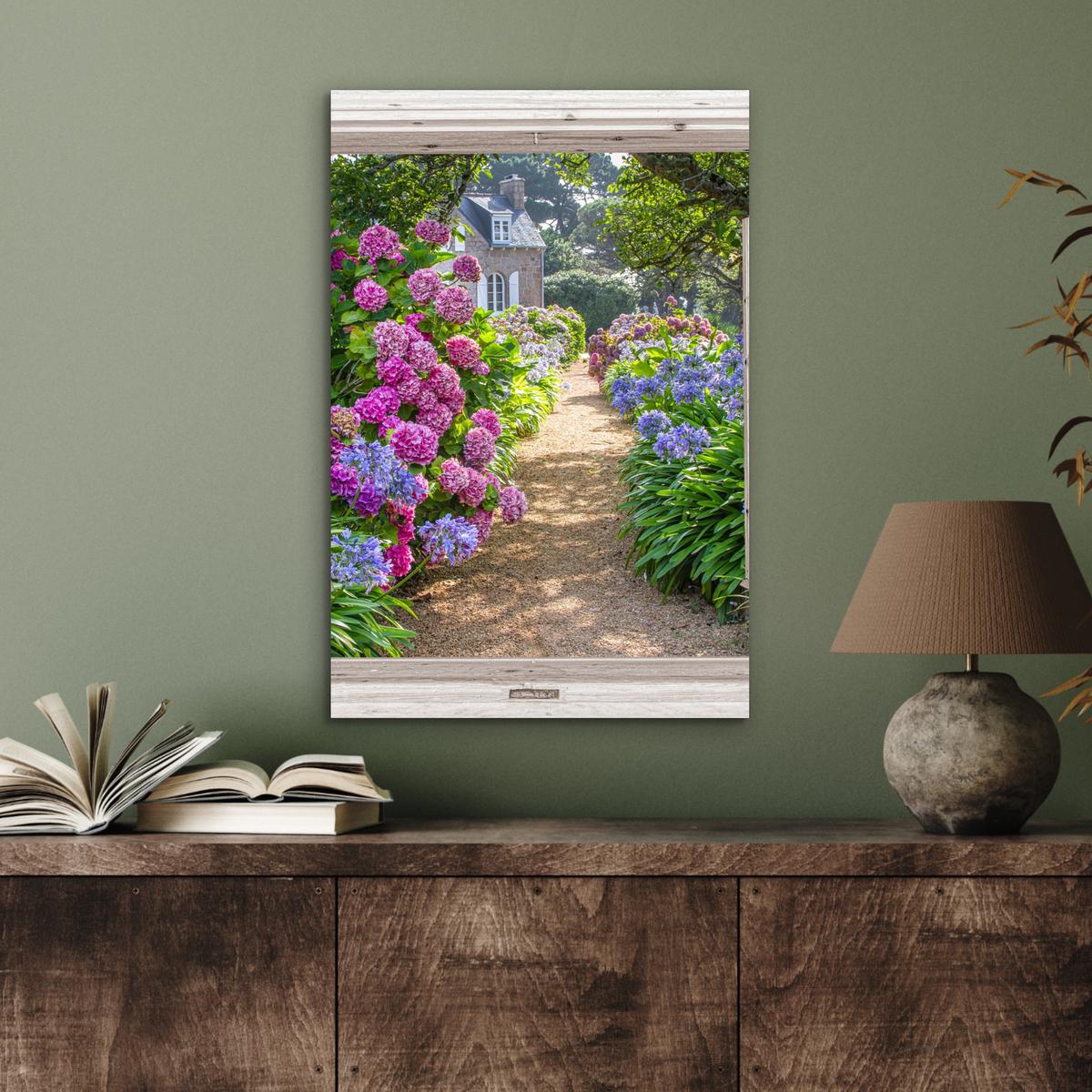 METALLBILD Hortensie - Durchsichtig - Blumen - Sommer - Lila - Weg Deko Schlafzimmer 40x60 cm - Lila, Metall (40/60cm) - MuchoWow