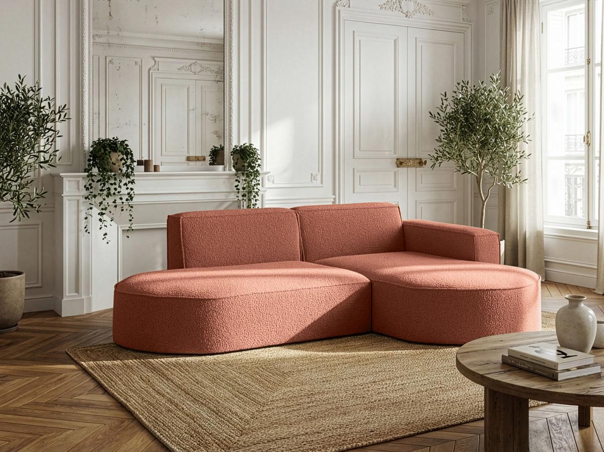 ECKSOFA Hana L-Form 3-Sitzer Ecke Rechts, Boucle, Terra 241/73/168 cm - Terracotta/Schwarz, Textil/Metall (168/241cm) - WFL GROUP
