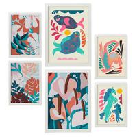 POSTER Set Mit 6 Lebende Harmonie In Tiere Zusammenfassungen A3 & A4 Weißer Rahmen - Weiß, Papier (29/3cm) - Nacnic