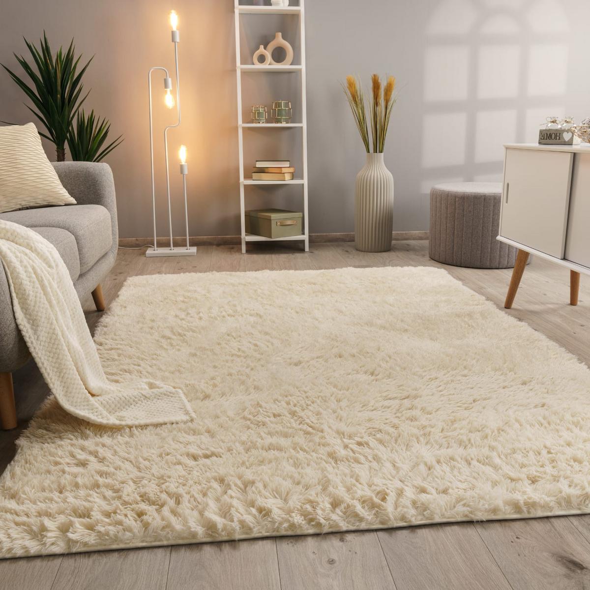 HOCHFLORTEPPICH, einfarbig, aus Polyester, Elfenbein, 60 x 100 cm - Champagner, Textil (100/60cm) - KADIMA DESIGN