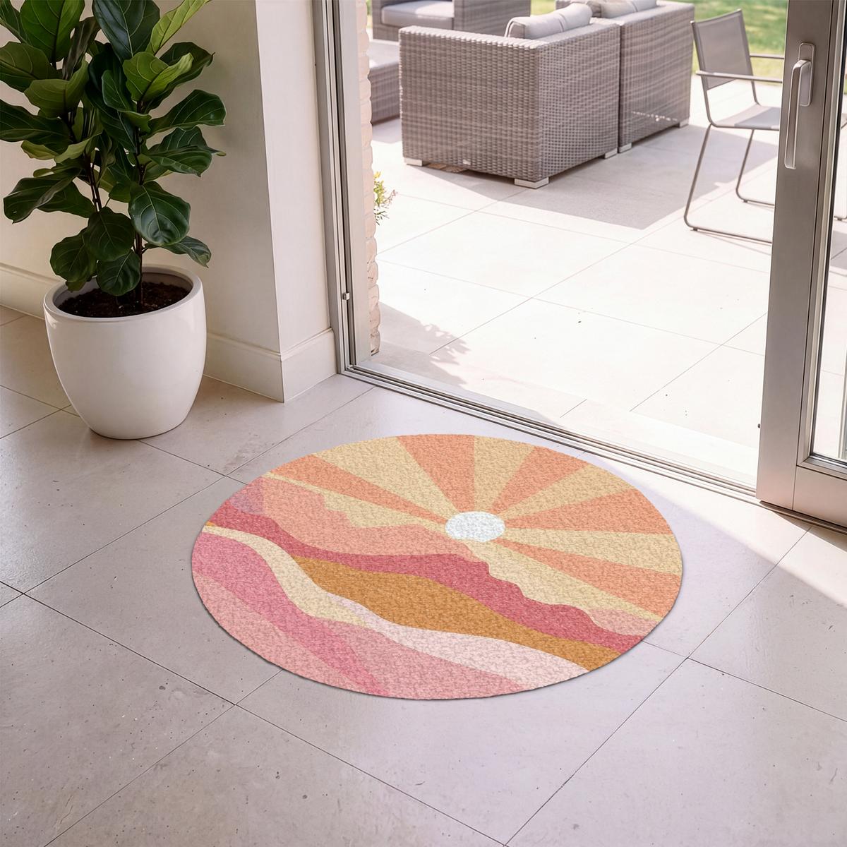 FUSSMATTE Berge - Abstrakt - Sonnenstrahlen - Rosa Sauberlaufmatte 90x90 cm - Rosa, Kunststoff (90/0.4cm) - MuchoWow