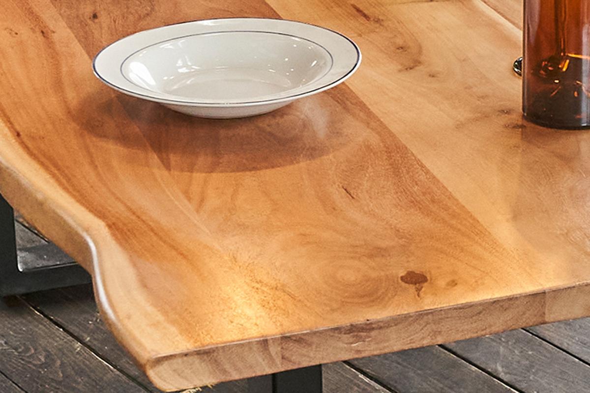 ESSTISCH LORE Holz Akazie - Zwetschgeholzfarben/Schwarz, Holz/Metall (90/180/78cm) - KAWOLA