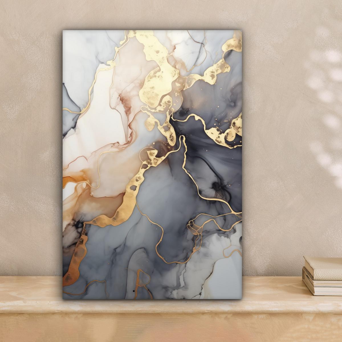 LEINWANDBILD Marmor - Schwarz - Gold - Weiß Deko Wohnzimmer 20x30 cm - Dunkelgrau, Textil (20/30cm) - MuchoWow