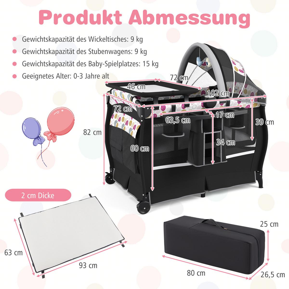 BEISTELLBETT Schwarz - Schwarz, Textil - COSTWAY