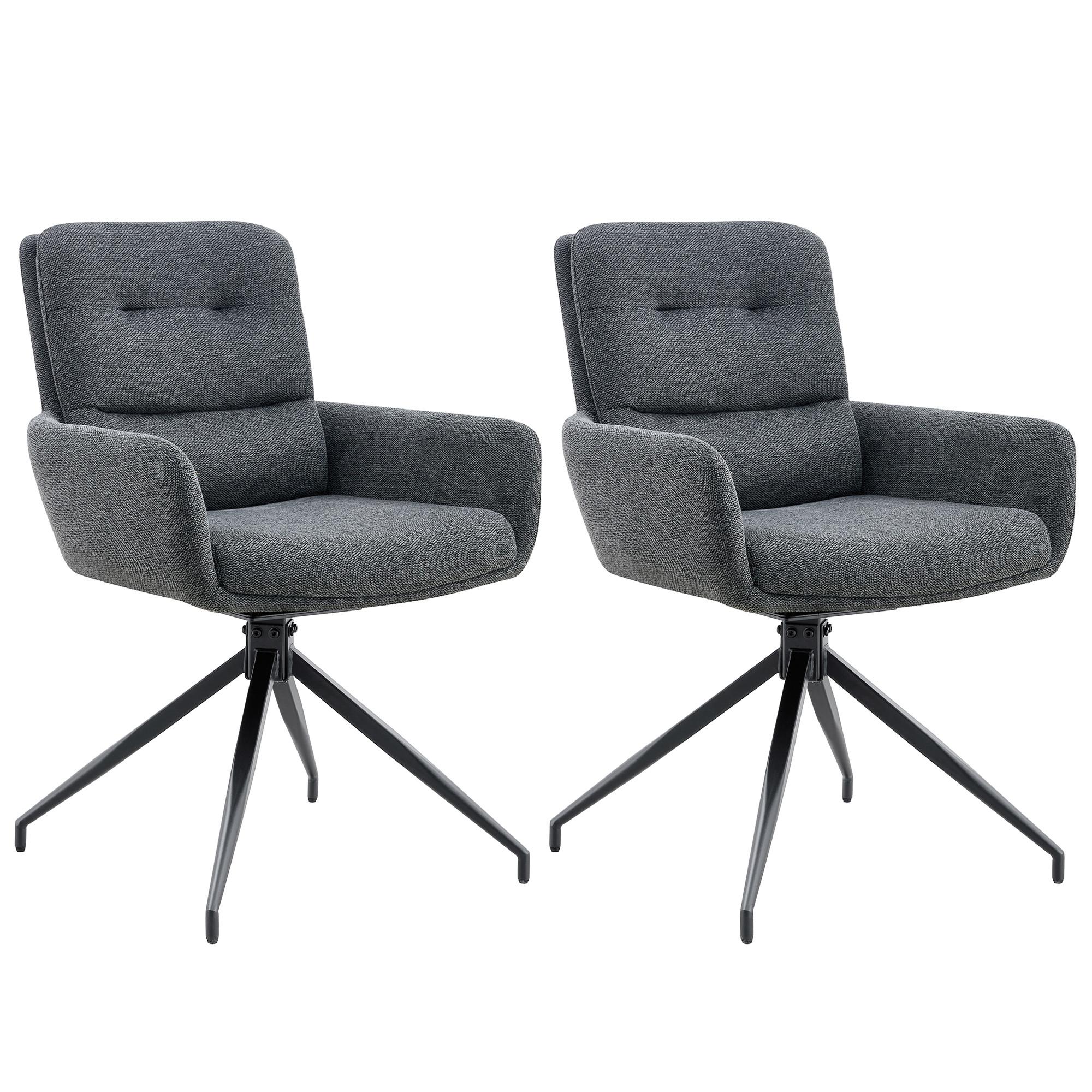 ESSZIMMERSTUHL 2er set stoff leinenoptik gepolstert drehbar metallgestell - Dunkelgrau, Textil (55/85/50cm) - Urban Meuble