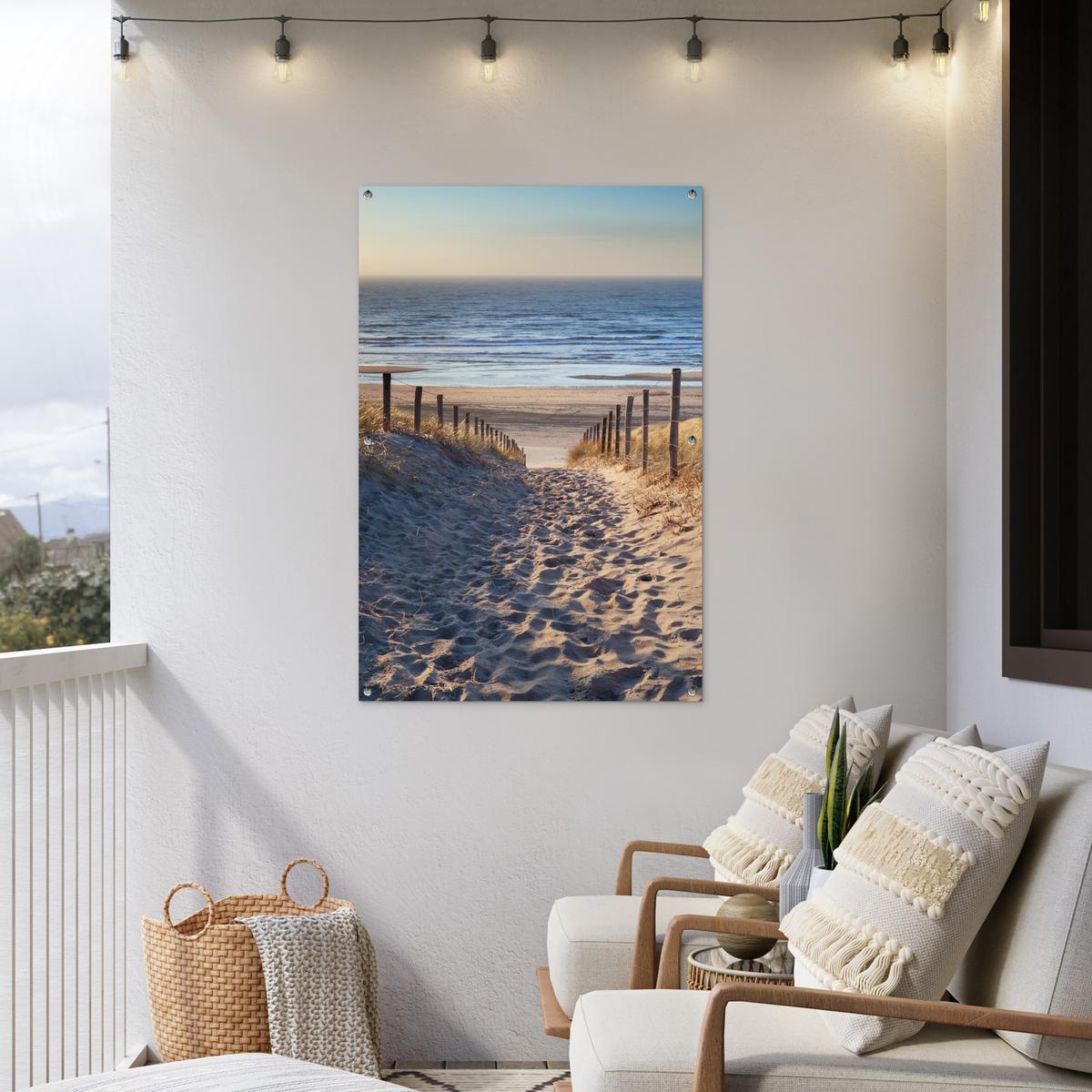 GARTENPOSTER Strand - Meer - Niederlande - Dünen - Sonne Outdoor Bilder 80x120 cm - Sandfarben, Kunststoff (80/120/0.2cm) - OnlyWow