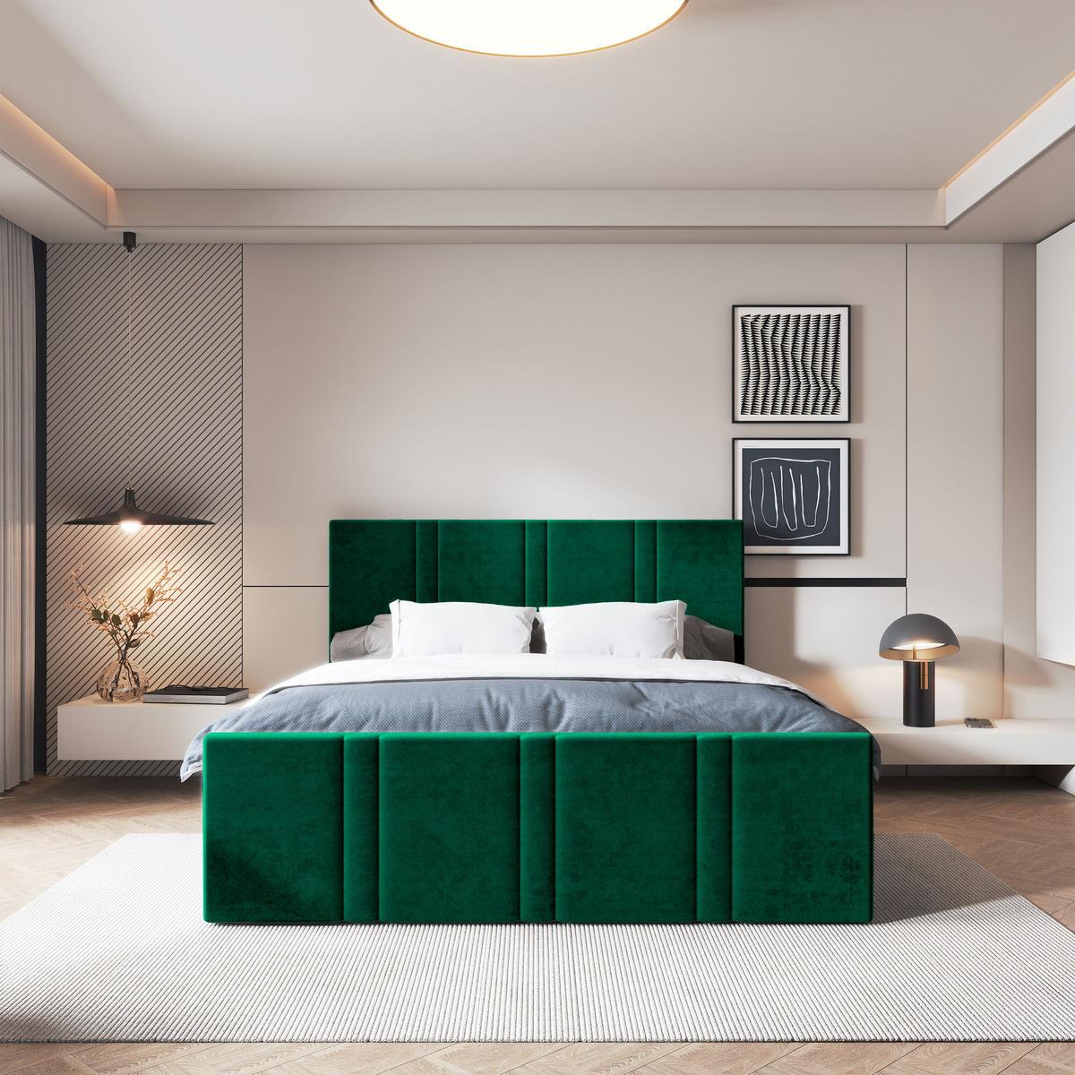 BOXBETT COMOZA 200x200 cm mit Matratze und Topper, H2+H3 - Grün - Grün, Holz (200/200cm) - MASSENO