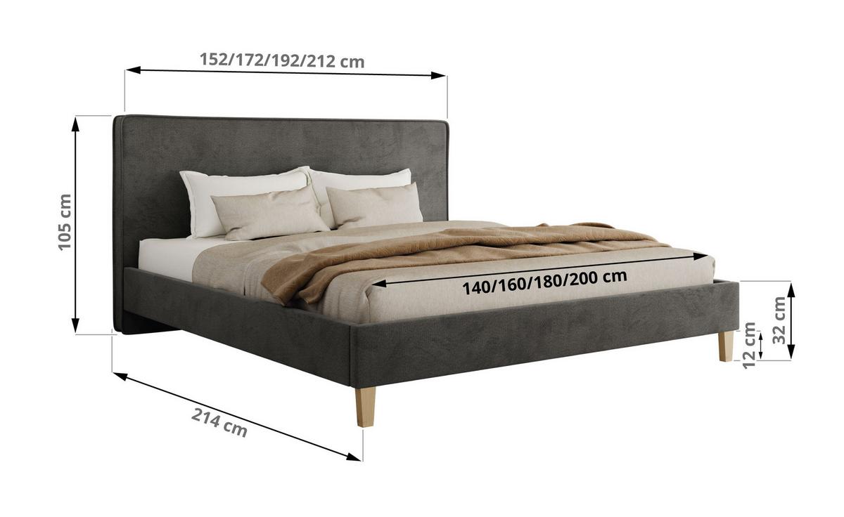 POLSTERBETT LUMARO CLASSIC 140/200 - Dunkelgrau Velvet - Matratze Pocket - Dunkelgrau/Kernbuche, Holz/Textil (140/200cm) - MKS