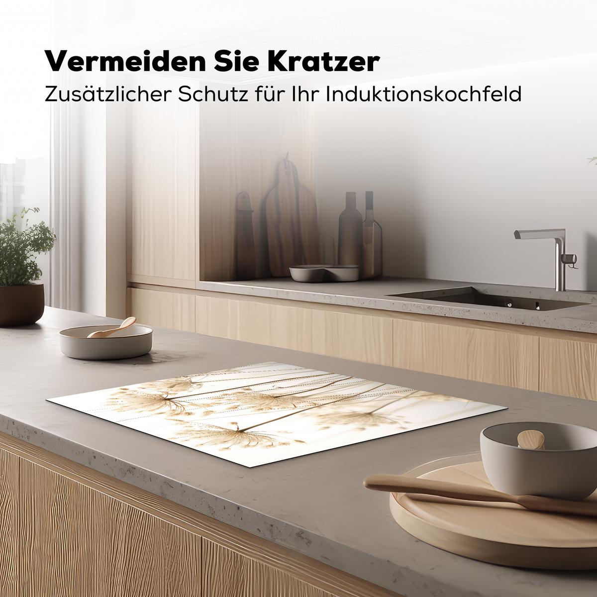 HERDABDECKPLATTE Blumen - Weiß - Sonnenlicht Herdabdeckung Induktionsfeld 65x52 cm - Ecru, Kunststoff (65/52/0.2cm) - MuchoWow