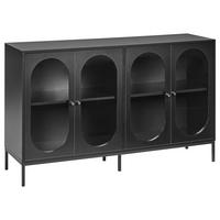 SIDEBOARD mit Glastüren 137 cm Schwarz Langford - Schwarz, Holzwerkstoff (137/83/40cm) - Beliani