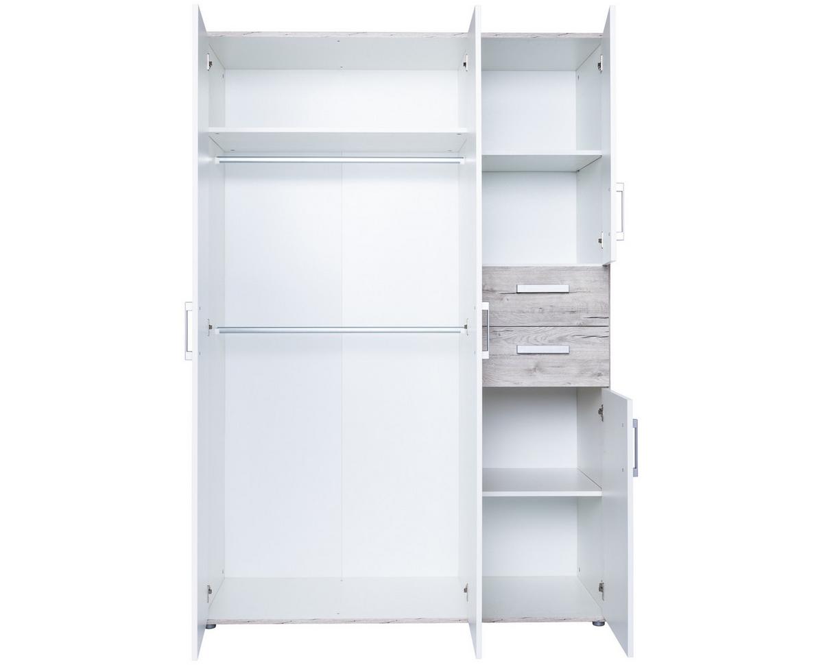 KLEIDERSCHRANK Bente 4-türig Weiß /Eiche - Eichefarben/Silberfarben, Holzwerkstoff/Kunststoff (130/188/54cm) - arthur berndt