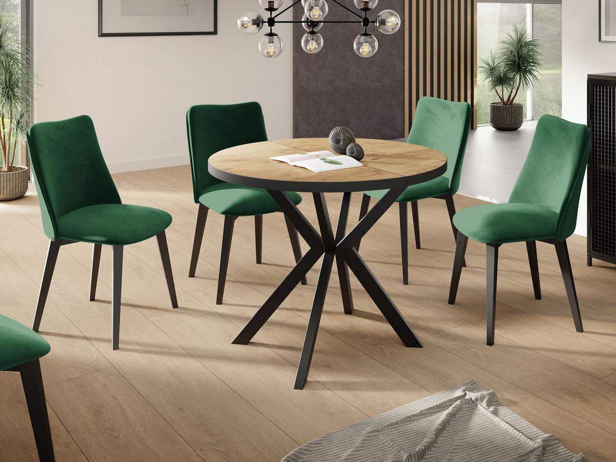 ESSTISCH Vincento runder ausziehbar, Lancelot Eiche 100-180/100/76 cm - Eichefarben/Schwarz, Holzwerkstoff/Metall (100/180/76cm) - WFL GROUP
