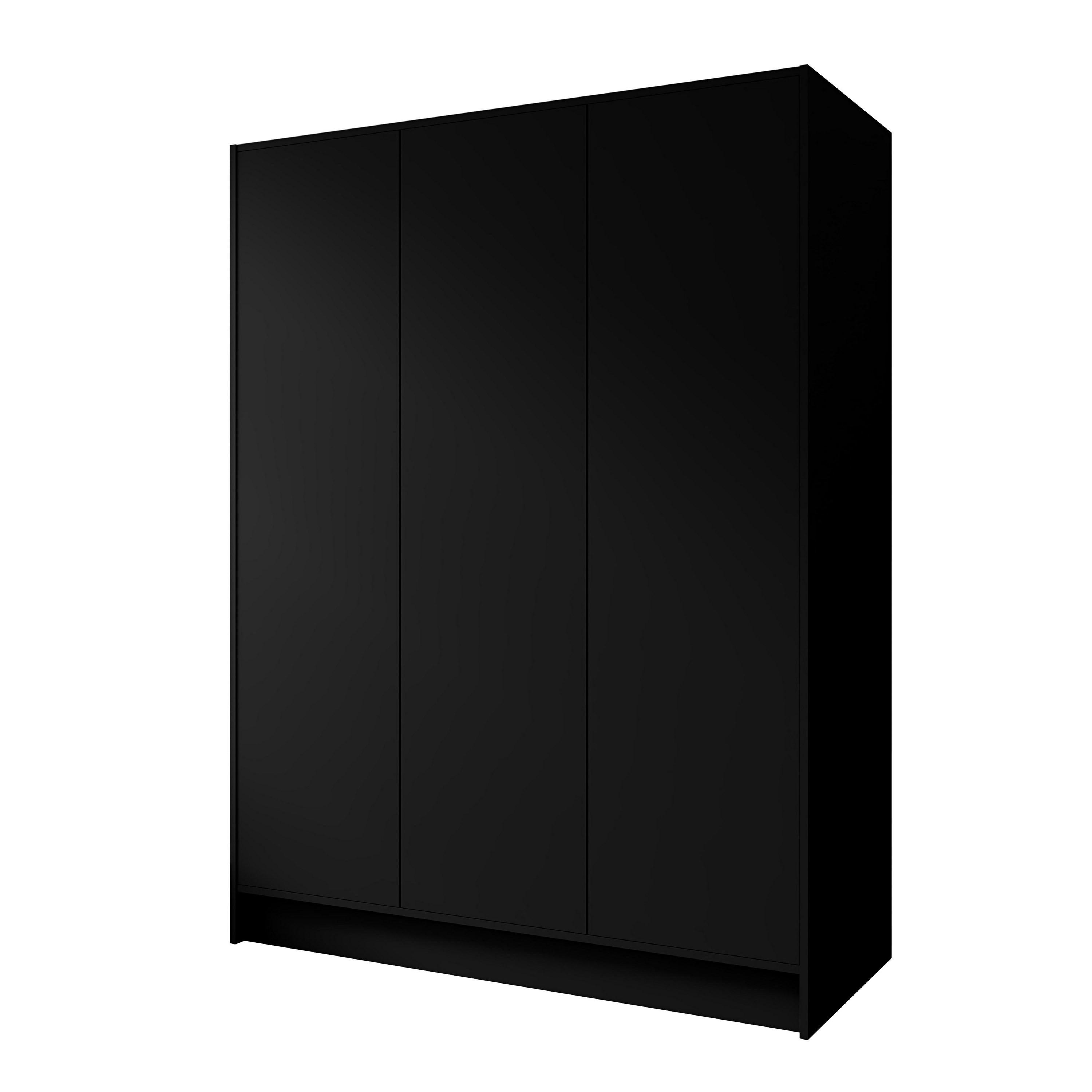 DREHTÜRENSCHRANK VELAR 150/200/51 cm Modern Kleiderschrank 3-türig Schwarz - Schwarz, Holzwerkstoff (150/200/51cm) - MASSENO