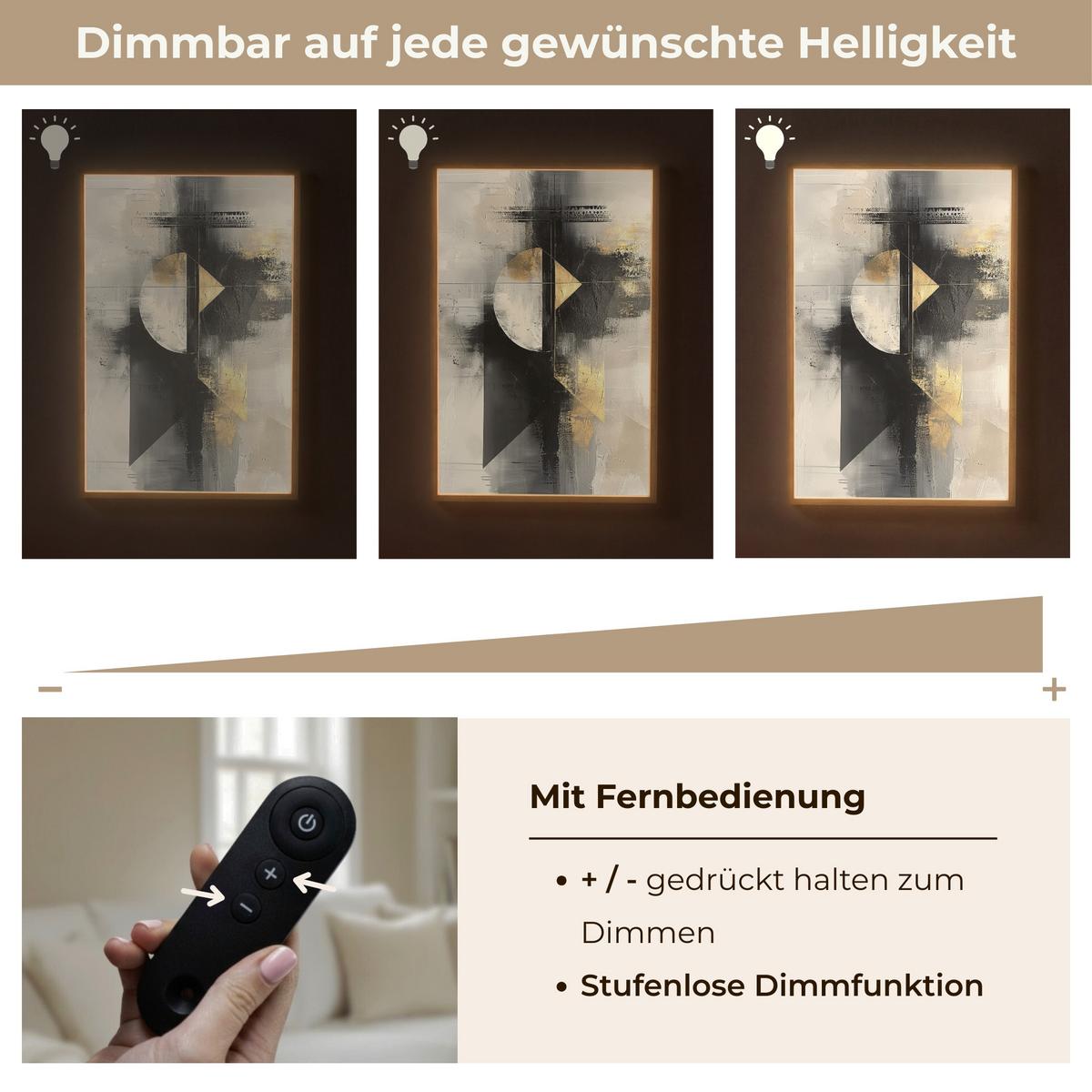 WANDLEUCHTE MIT AKKU Abstrakt - Schwarz - Farbe - Modern 60x90 cm - Grau, Holzwerkstoff (60/90/8cm) - OnlyWow