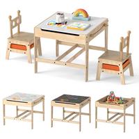 KINDERTISCH mit Stühlen natur(3-tlg) - Naturfarben, Holzwerkstoff (60/49/60cm) - COSTWAY