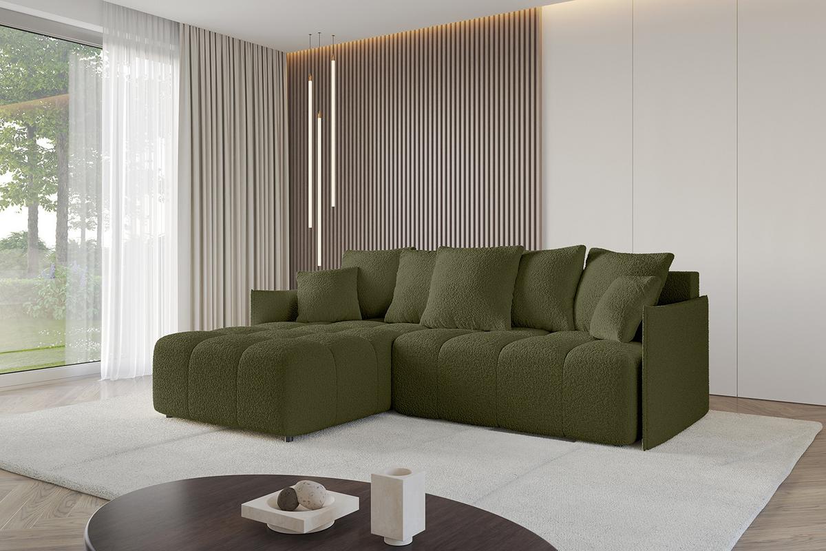 ECKSOFA Ottomane links LONLI-L 251x189x68 Olivgrün Bouclé - Olivgrün, Holzwerkstoff/Kunststoff (251/189cm) - ALTDECOR