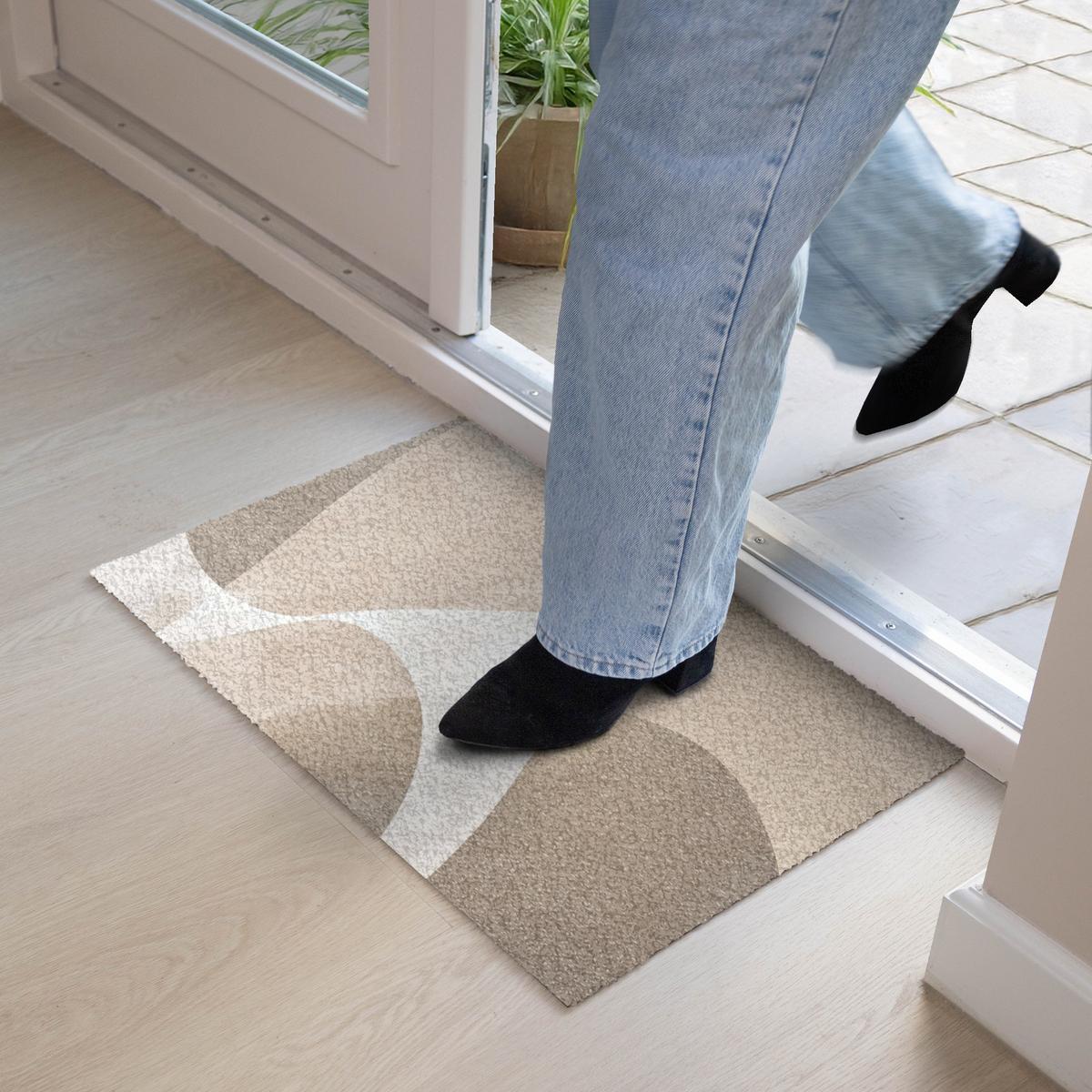 FUSSMATTE Glatte Oberflächen - Harmonisch - Wellenförmig Schmutzfangmatte 60x40 cm - Beige, Kunststoff (60/0.4cm) - MuchoWow
