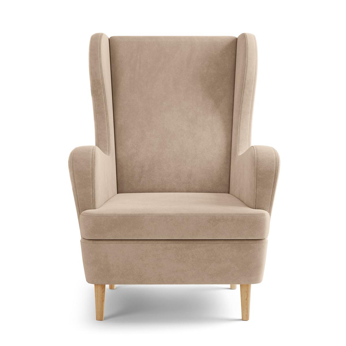 SESSEL VOGERA Ohrensessel Polstersessel, Beige - Eichefarben/Beige, Holzwerkstoff (78/103/85cm) - MASSENO