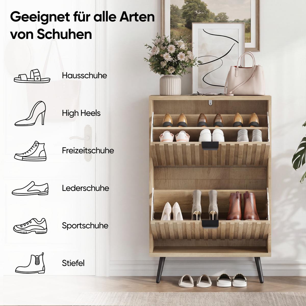 SCHUHESCHRANK Eichenfarben Mid-Century Mit 2 Kippfächern - Eichefarben, Holzwerkstoff (60/95/24cm) - Urban Meuble