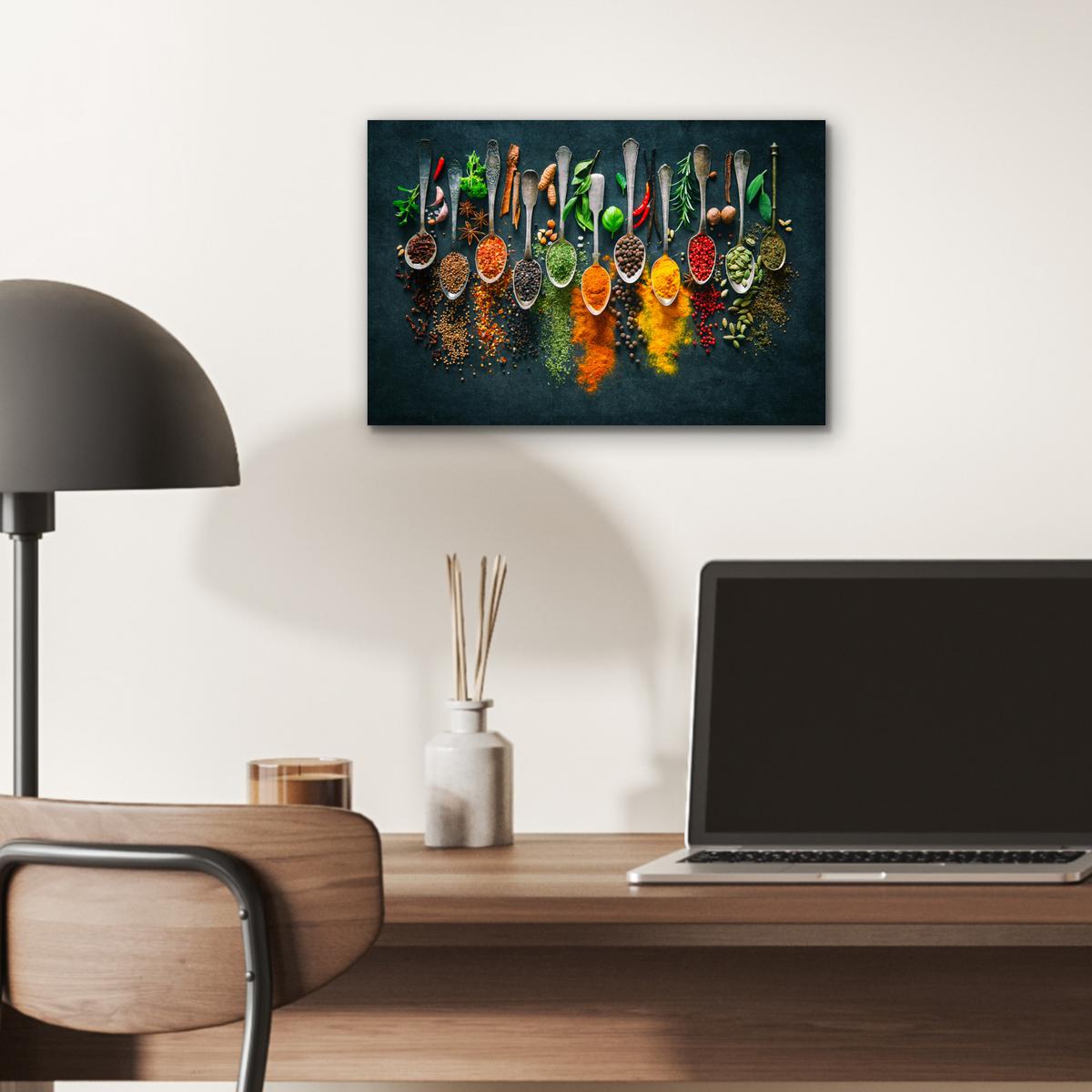 METALLBILD Kräuter - Gewürze - Löffel 30x20 cm - Currygelb, Metall (30/20cm) - MuchoWow