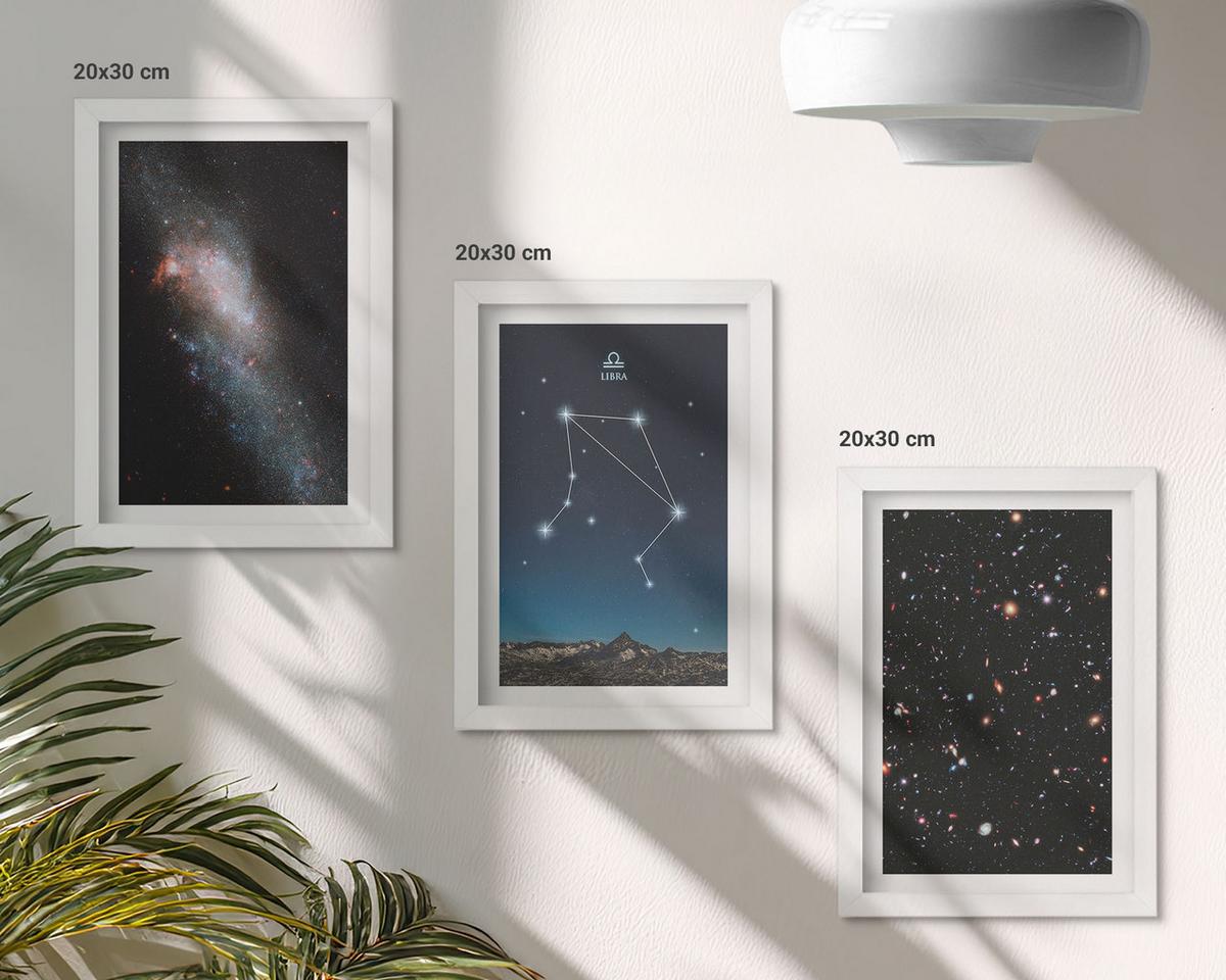 BILDER SET 3er Set - 20x30 cm Weißer Rahmen - Weltraum, Galaxie, Waage, Himmel - Weiß, Kunststoff (20/30cm) - TULUP