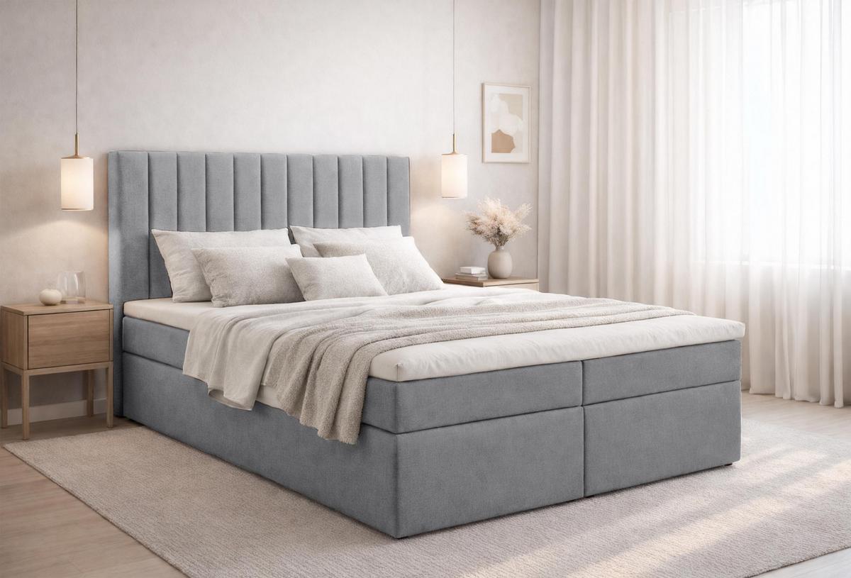 BOXBETT BURSA 160x200 cm mit Bettkasten und Matratze - Grau + TOPPER - Schwarz/Grau, Holz/Holzwerkstoff (160/200cm) - AX Living