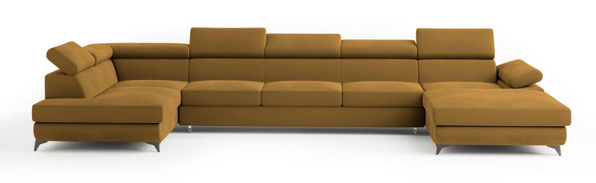 WOHNLANDSCHAFT MONTIVA Gelb Velours-Stoff mit Schlaffunktion - Gelb, Holz (410/89/190cm) - MASSENO