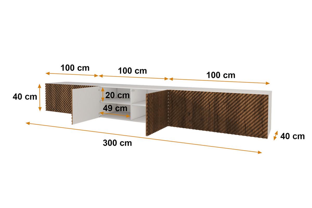 LOWBOARD ZENO-W 3x100x40x40 cm - Weiß / Katania - Schwarz, Holzwerkstoff (300/40/40cm) - ALTDECOR