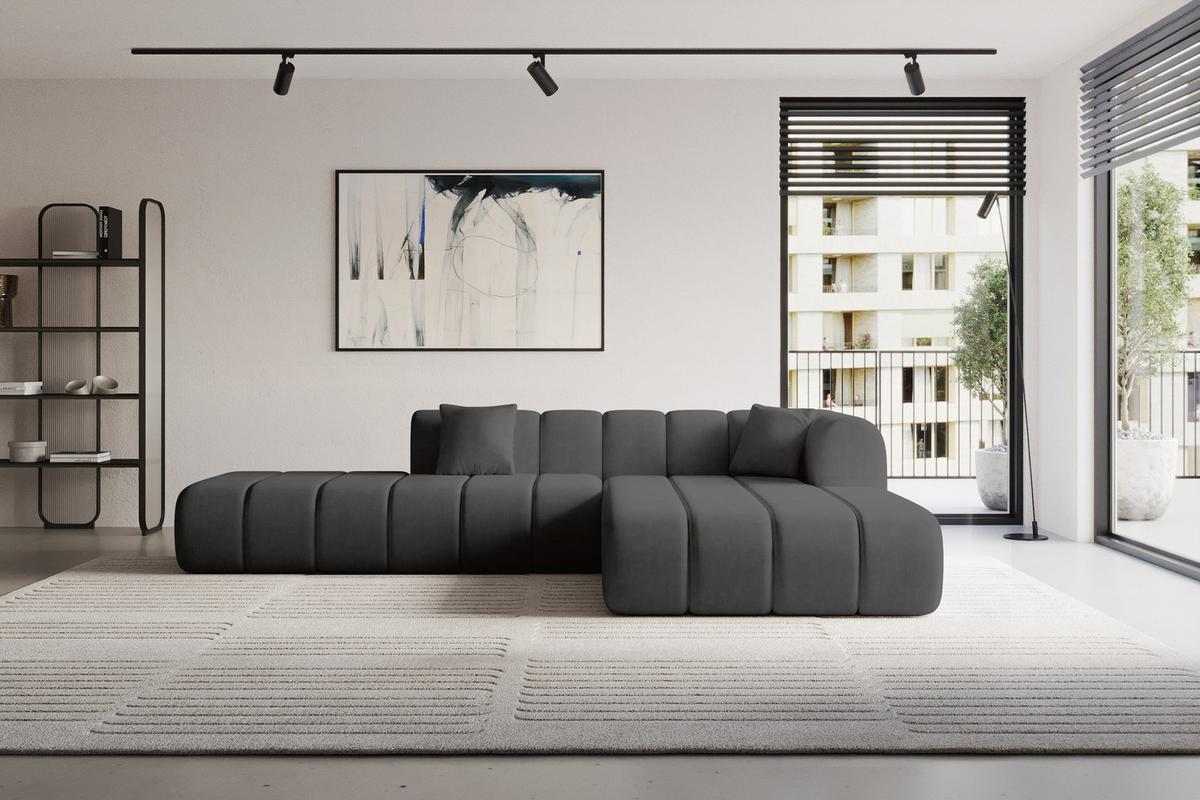ECKSOFA Ottomane Rechts BILA-L 289x176x71 Schwarz Samt - Schwarz, Holzwerkstoff/Kunststoff (289/176cm) - ALTDECOR