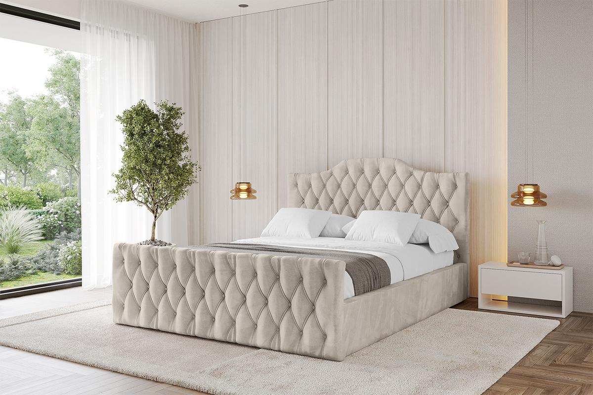 POLSTERBETT mit Bettkasten, Fußteil und Lattenrost, Boxbett mit Matratze H3/H4 - FALIO-Z 120x200 Beige - Beige, Holzwerkstoff/Textil (120/200cm) - ALTDECOR