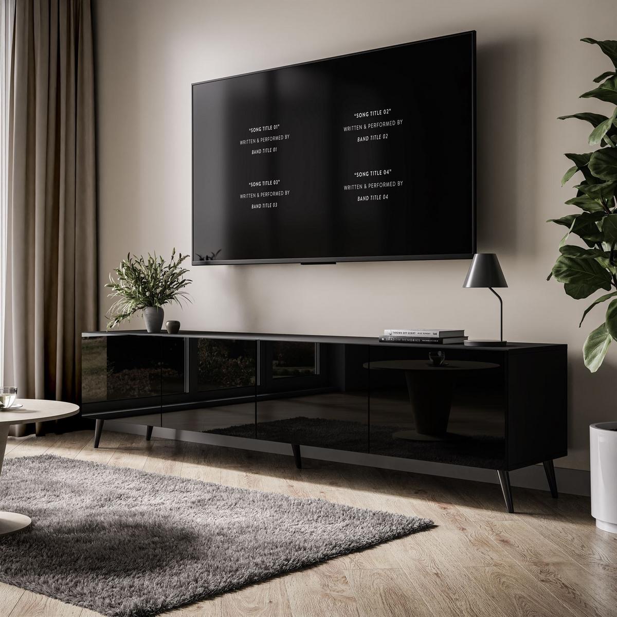 TV-ELEMENT AURA 200 Schwarz Hochglanz – Beinfarbe: Schwarz - Schwarz, Holzwerkstoff (200/49/40cm) - Lookway