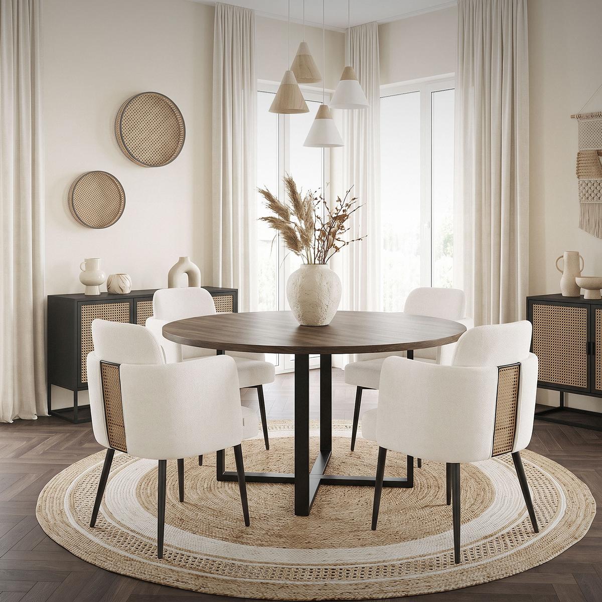 ESSZIMMERSTÜHLE 2er Set Beige mit Stoffbezug Rattan Optik - Beige/Schwarz, Textil/Metall (59/86/59cm) - ML-DESIGN