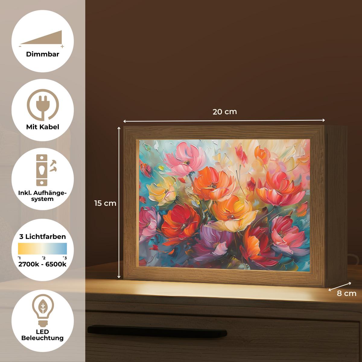 TISCHLEUCHTE Blumen - Bunt - Malerei - Abstrakt - Kunst 20x15 cm - Alufarben, Holzwerkstoff (8/20/15cm) - OnlyWow