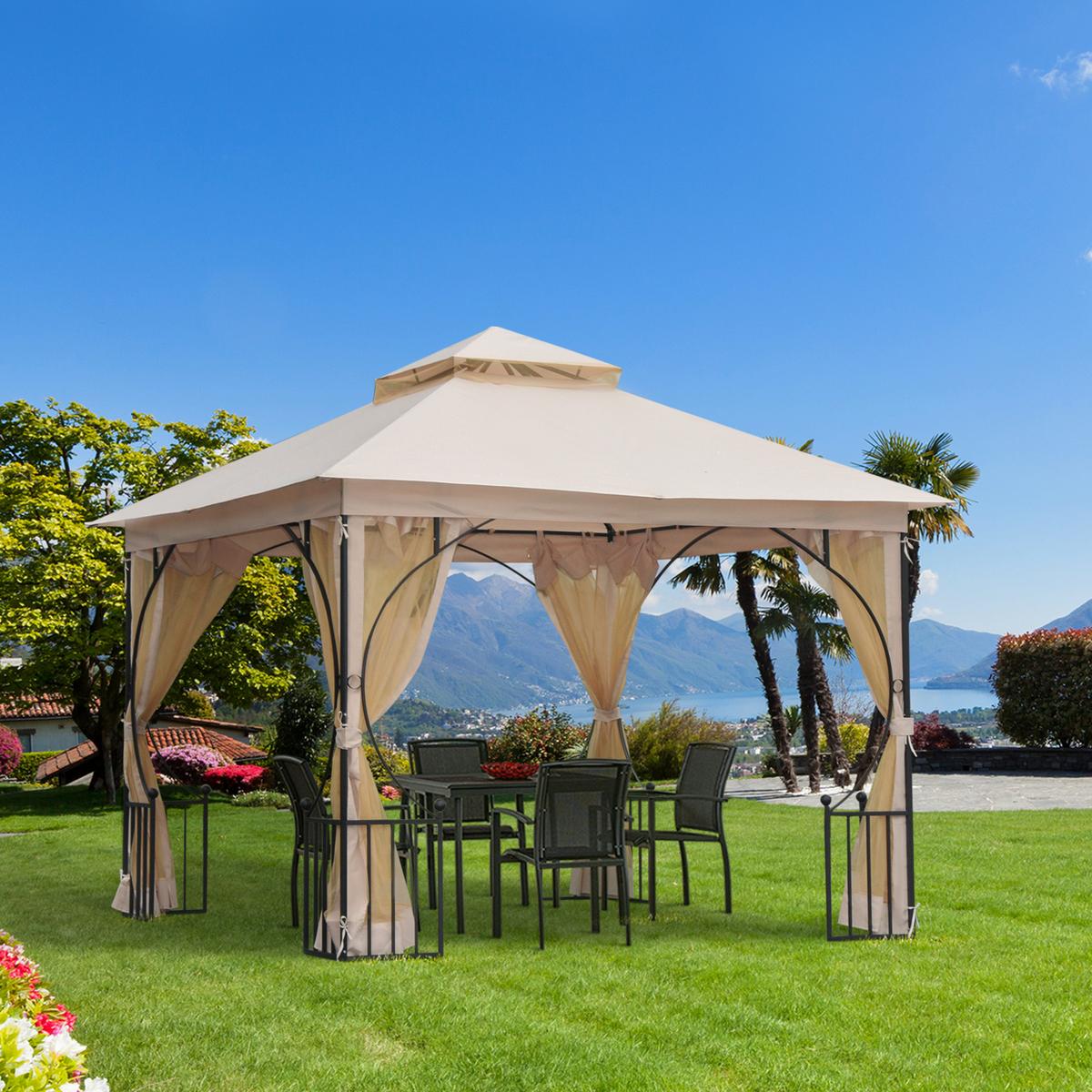 PAVILLON, Beige+Schwarz, Metall, Polyester, Moskitonetz - Beige, Metall (295/275/295cm) - Outsunny