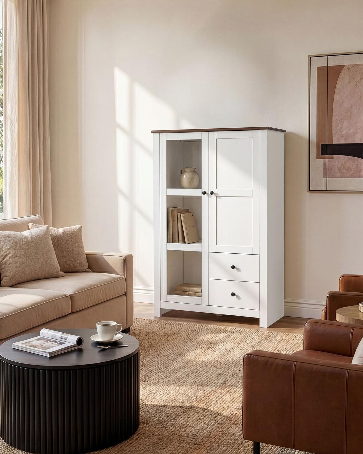 VITRINE 80 cm Weiß Pimba - Dunkelbraun, Holzwerkstoff (80/125/40cm) - Beliani