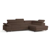 ECKSOFA FAVIEN R-S Braun Boucle-Stoff mit Schlaffunktion - Braun, Holz (257/190cm) - MASSENO