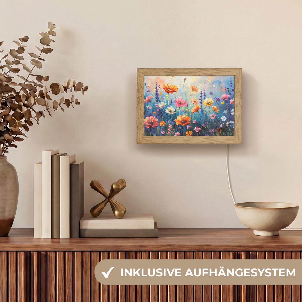 TISCHLEUCHTE Blumen - Natur - Aquarell - Kunst 20x15 cm - Altrosa, Holzwerkstoff (8/20/15cm) - OnlyWow