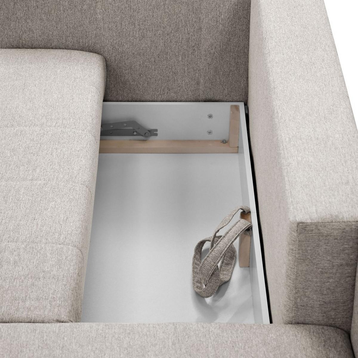 ECKSCHLAFSOFA Neron mit 2 Bettkasten und Beine in Buchefarbe, Beige, links - Beige/Buchefarben, Textil (233/148cm) - Beautysofa