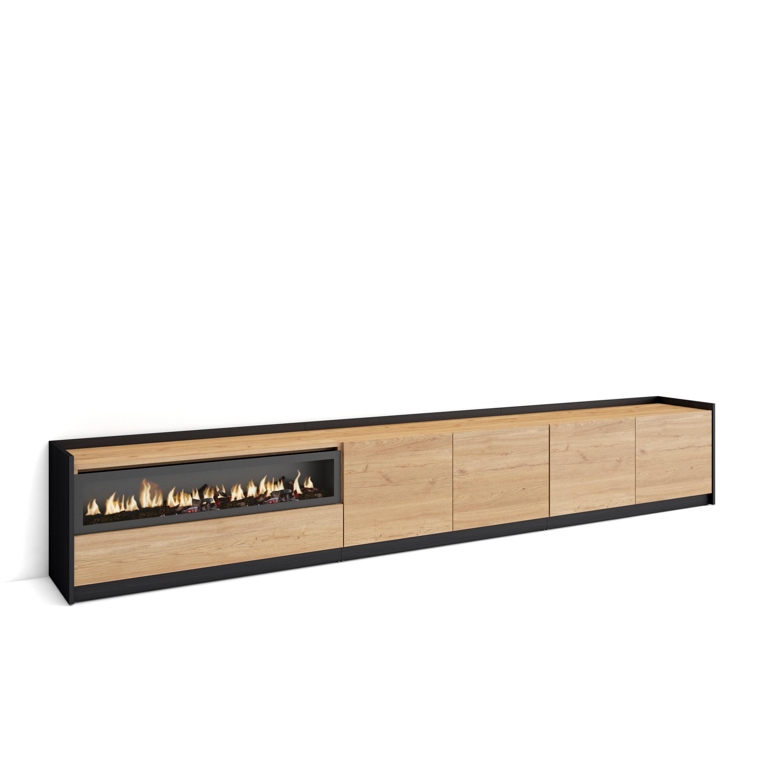 LOWBOARD, Eiche Schwarz, Elektrokamin, 310/37/50cm - Eichefarben, Holzwerkstoff (310/50/37cm) - Skraut Home