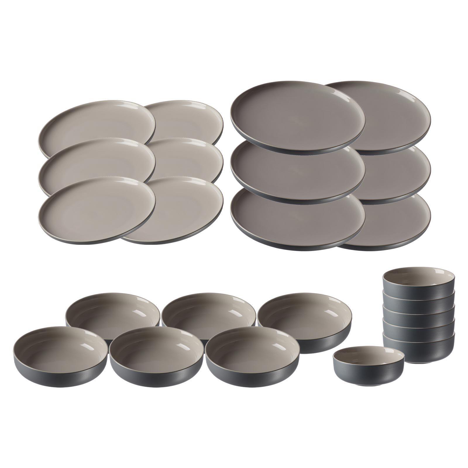 TELLER UND SCHALENSET Jasper grau 24er Set - Grau, Keramik (2/2/2cm) - Ritzenhoff Breker