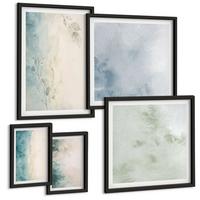 BILDER SET 5er Set - 50x50 cm & 20x30 cm & 40x60 cm Schwarzer Rahmen - Aquarell-Leinwandstil - Schwarz, Kunststoff (40/60cm) - TULUP