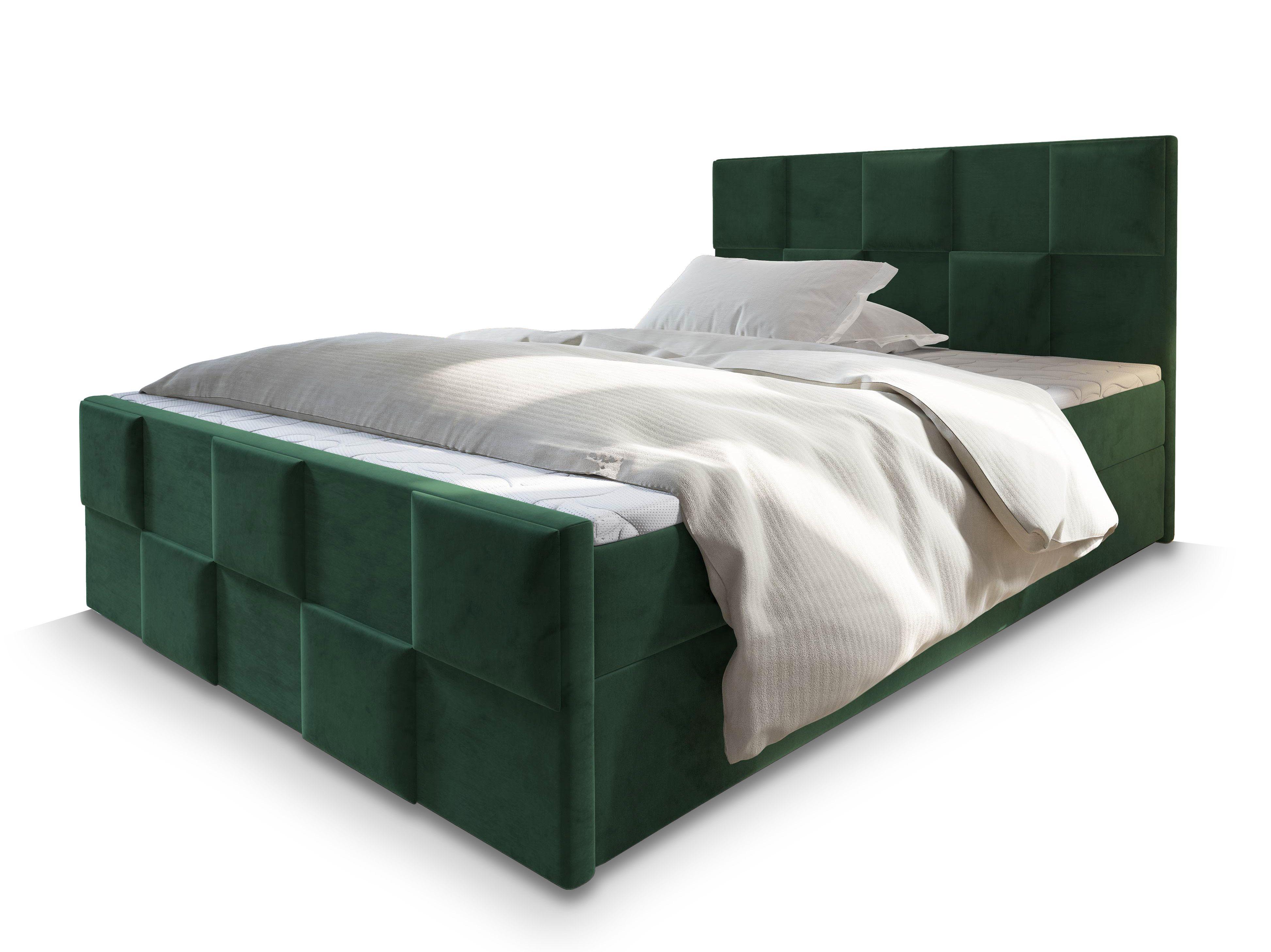 BOXBETT MONA 140x200 cm mit Matratze und Topper - Grün - Grün, Holz (140/200cm) - MASSENO