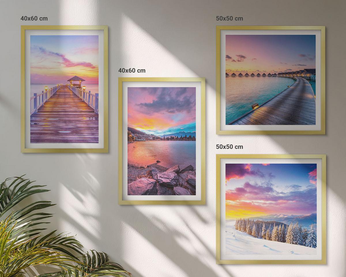 BILDER SET 4er Set - 50x50 cm & 40x60 cm Goldrahmen - Winterlandschaft des Pierbergs - Goldfarben, Kunststoff (50/50cm) - TULUP