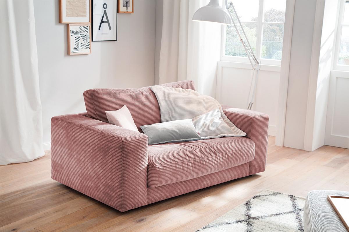 LOVESEAT MADELINE Pink Cord - Schwarz/Rosa, Kunststoff/Textil (170/86/127cm) - KAWOLA