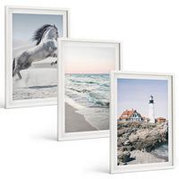 BILDER SET 3er Set - 40x60 cm Weißer Rahmen - Pferde, Strand, Leuchtturm, Wellen - Weiß, Kunststoff (40/60cm) - TULUP