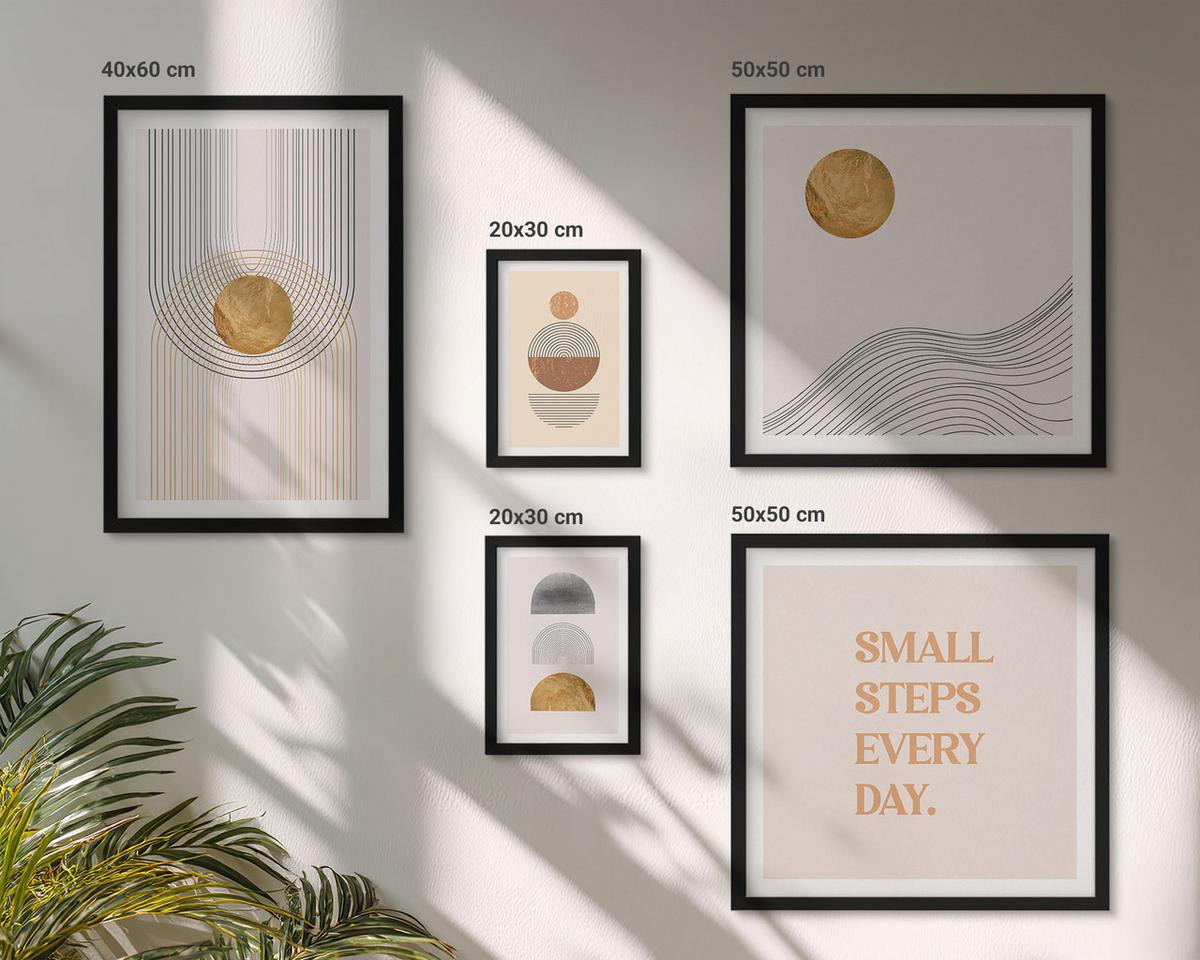 BILDER SET 5er Set - 50x50 cm & 20x30 cm & 40x60 cm Schwarzer Rahmen - Herbstfarben Seerosenteich - Schwarz, Kunststoff (40/60cm) - TULUP