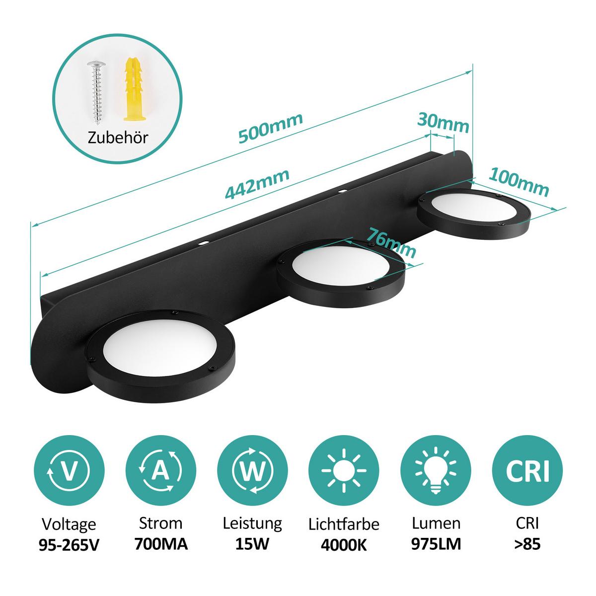 SPIEGELLEUCHTE LED Schwarz 50/13/7,5 cm - Schwarz, Kunststoff/Metall (7.5/50/13cm) - EMKE