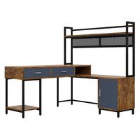 SCHREIBTISCH L-Form Industrie-Design mit Regal & Schrank 140x140cm - Schwarz/Naturfarben, Holzwerkstoff (140/140/135cm) - Urban Meuble
