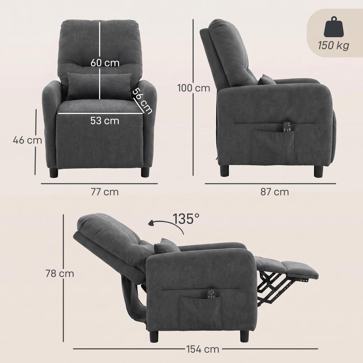 MASSAGESESSEL Polyester Dunkelgrau - Dunkelgrau/Schwarz, Holzwerkstoff/Kunststoff (87/100/77cm) - HOMCOM